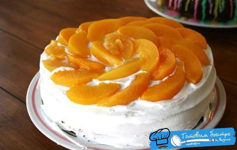 Как приготовить торт без выпечки с персиками